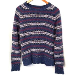 J Crew Sweater Men S Blue Red Aztec Fair Isle Lambswool Crewneck Pullover Preppy